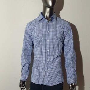 NWT Duchamp LONDON Men's Blue Checkered Button Down Shirt - Large (16L)